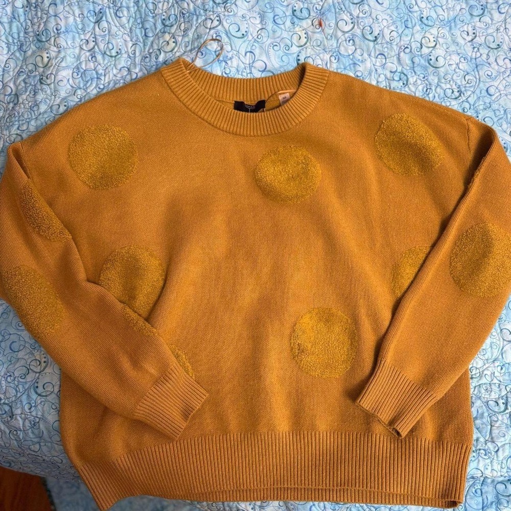 Yellow gold polka dot textured cropped Tahari sweater boho fall colorful